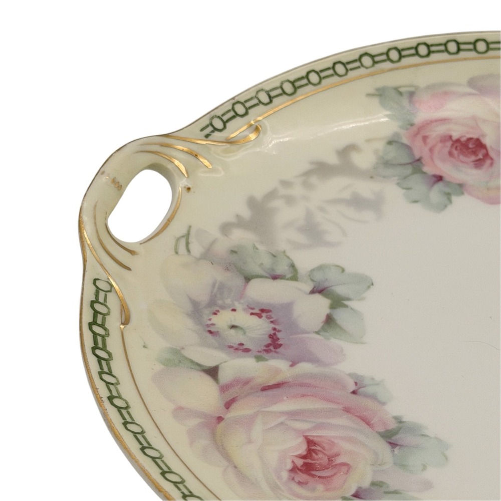 Antique German (K&L) Porcelain Handled Serving Platter Pink Roses Gold c.1910 - Picture 5 of 16
